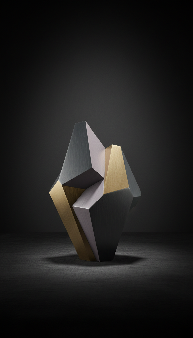 Sculpture géométrique en métal brossé